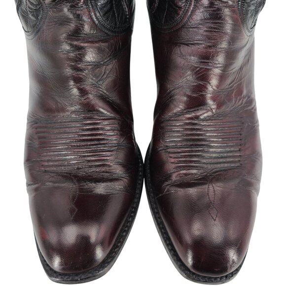 Vintage Lucchese Mens 9.5D Black Cherry Burgundy Leather Cowboy Western Boots - Picture 3 of 16